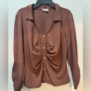 Brown pleated, button-down shirt, super cute on size medium
